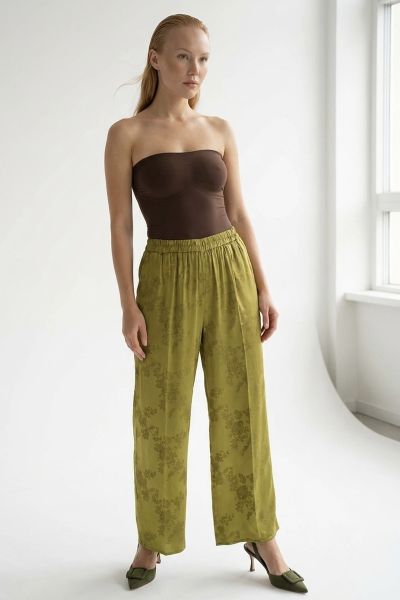 Jacquard pants with elastic waist