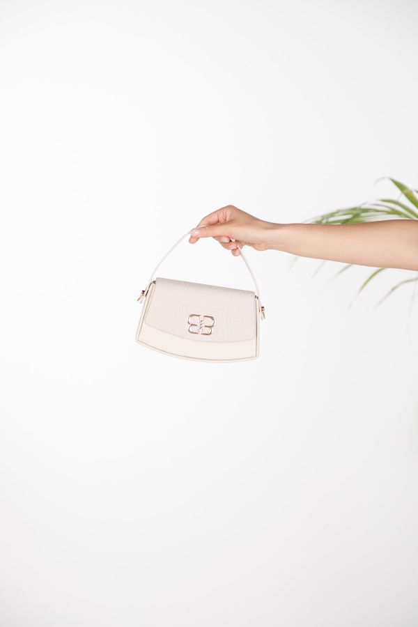 Handbag with mixed textures and gold monogram
