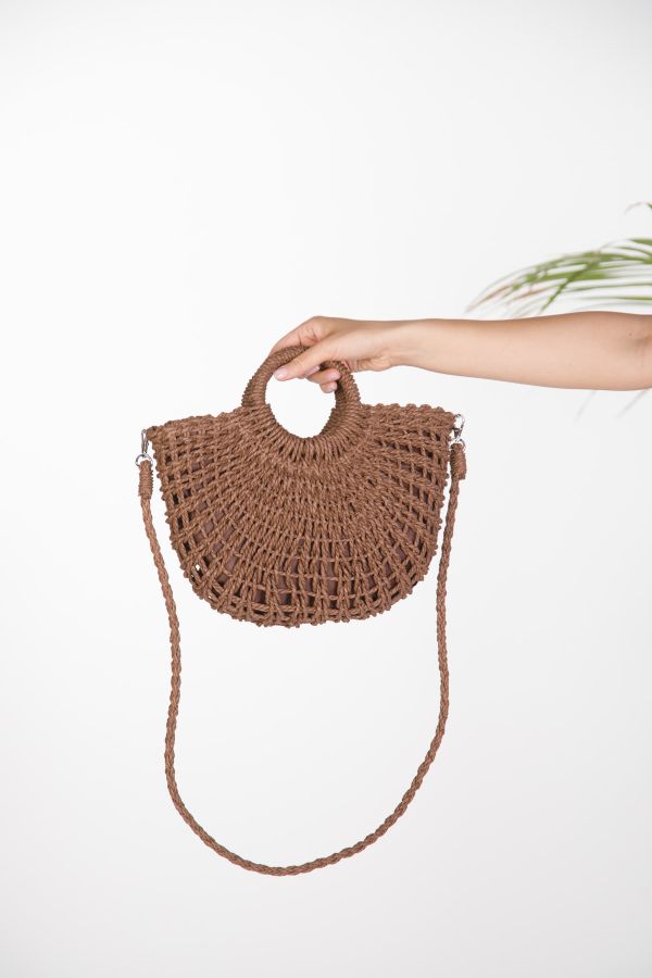 Woven straw half-moon bag