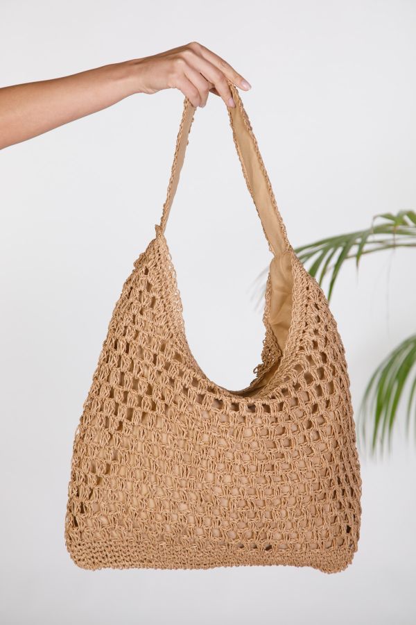 Woven hobo shoulder bag with open-knit design