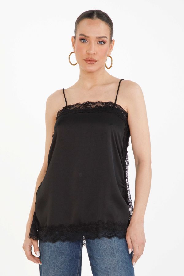 Σατέν lingerie μπλούζα με δαντέλα