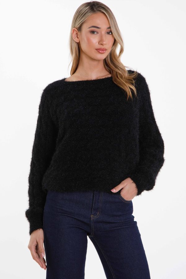 Knitted blouse with a smile neckline