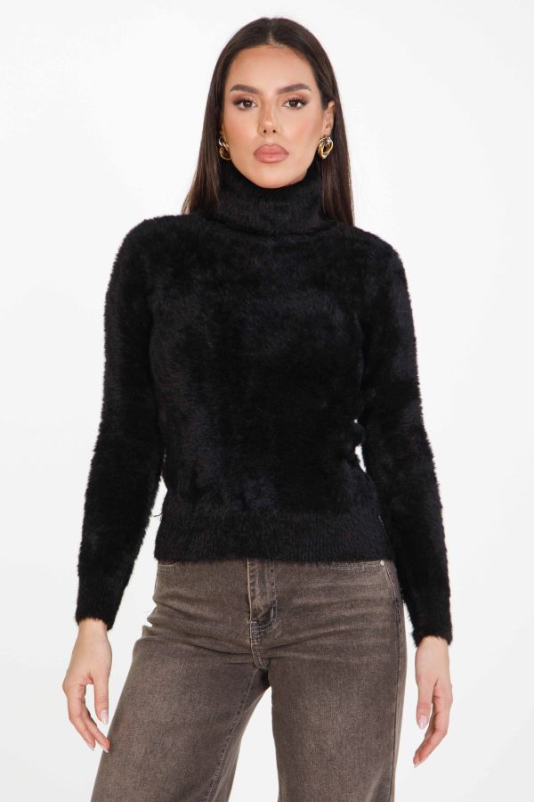 Knitted fluffy turtleneck blouse