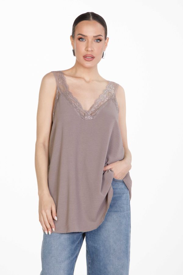 Αμάνικο lingerie τοπ με δαντέλα