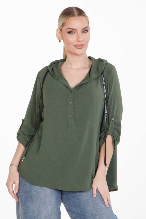Oversized hoodie blouse with front drawstring