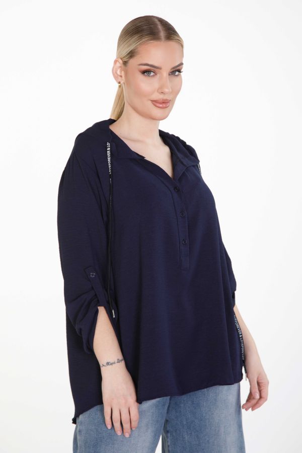 Oversized hoodie blouse with front drawstring