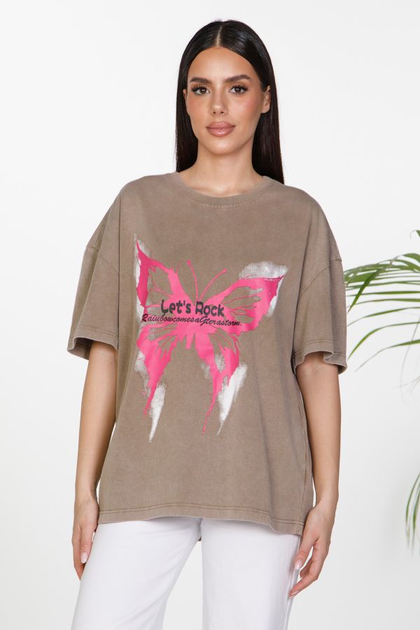 Oversize T-shirt με τύπωμα πεταλούδα
