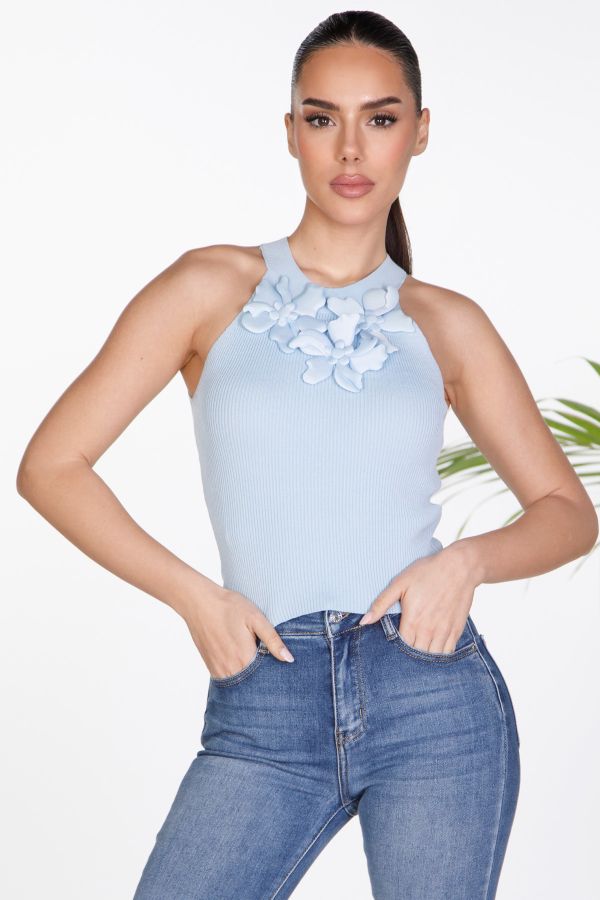 Halter top with 3D flowers