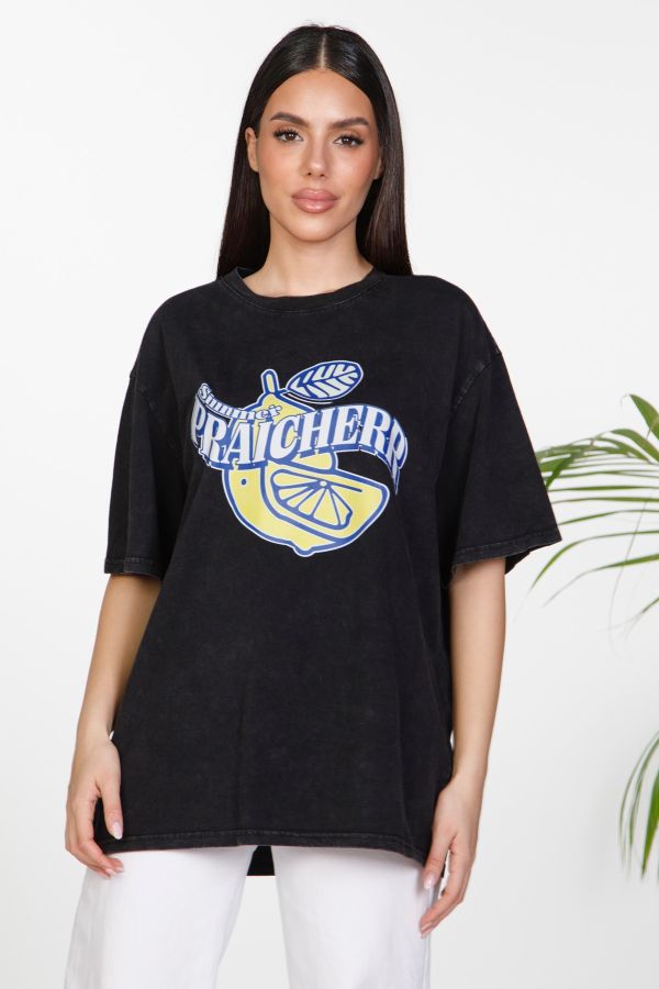 Oversize T-shirt με τύπωμα λεμόνι