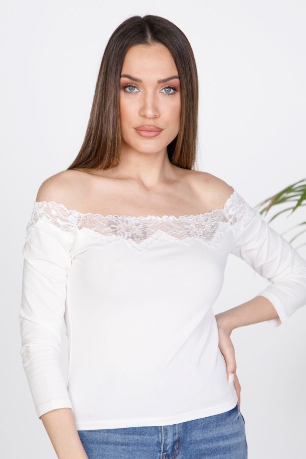 Long sleeve top with off-shoulder design and lace