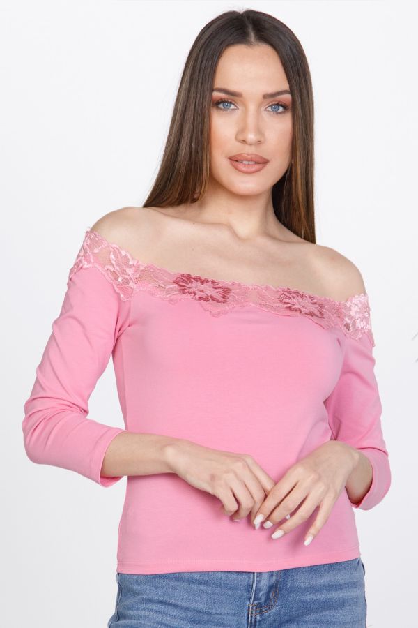 Long sleeve top with off-shoulder design and lace