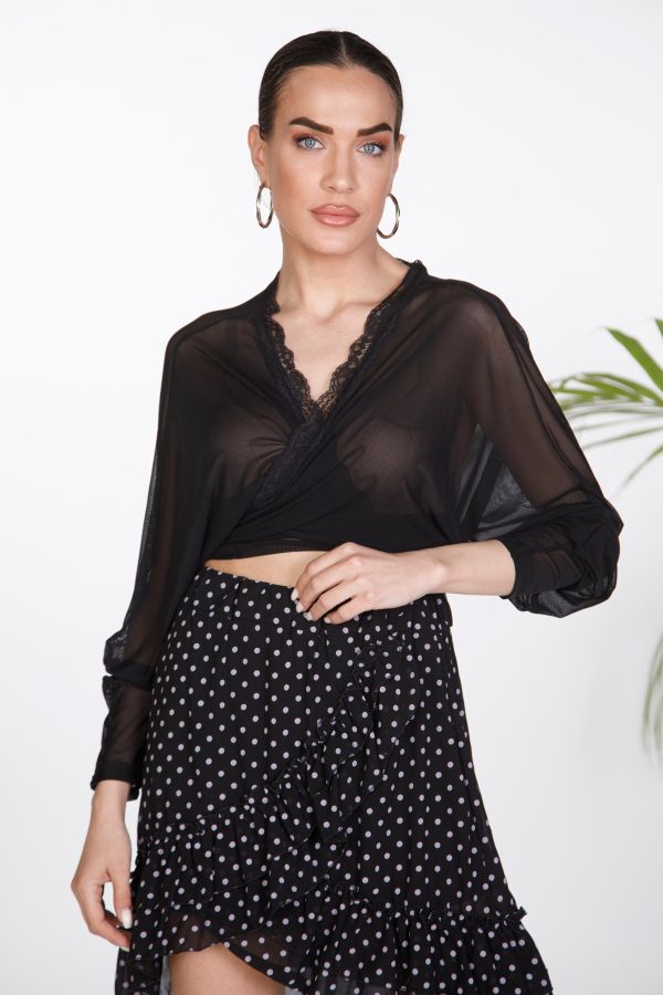 Διαφανές δετό crop top με δαντέλα