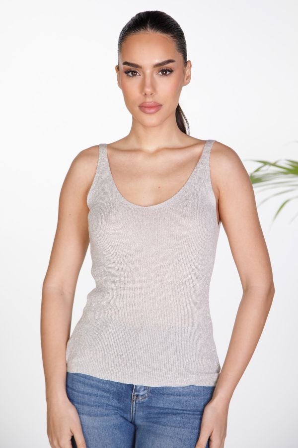 Knitted lurex top with straps