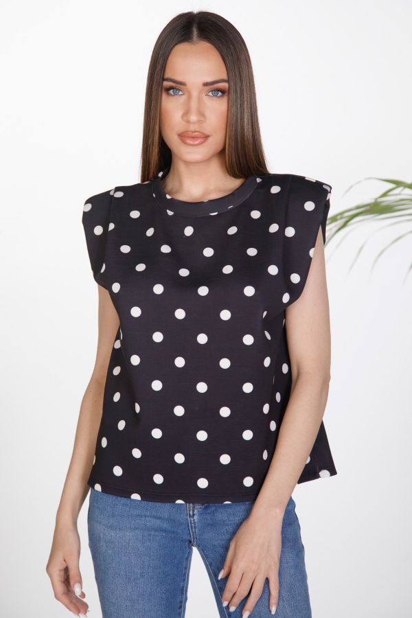 Sleeveless polka dot blouse with puff shoulders