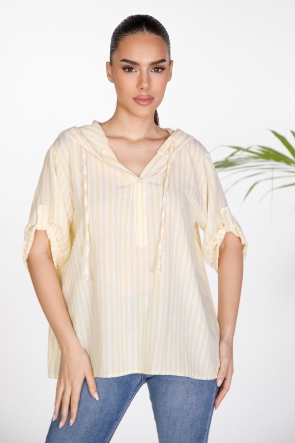 Striped oversized blouse with hood