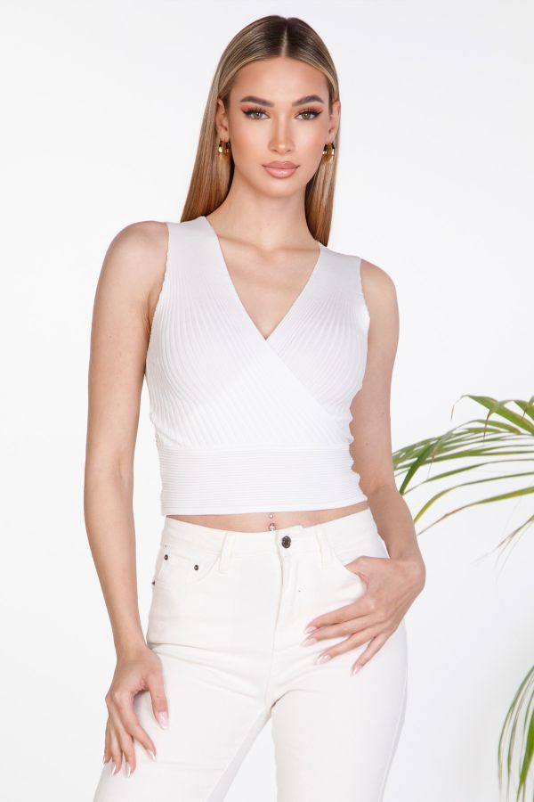 Wrap front ribbed top