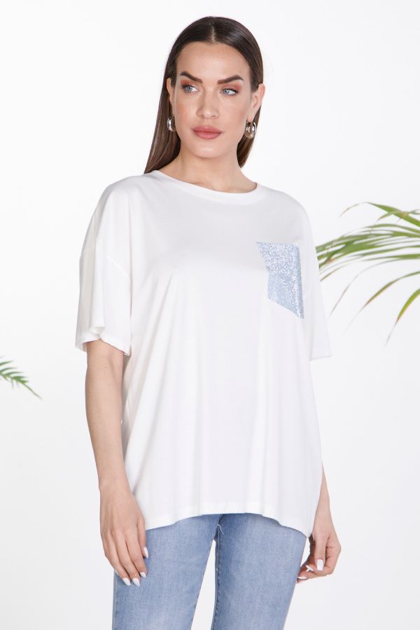 T-shirt με τσέπη & στρας