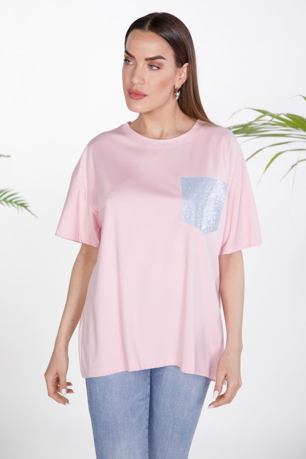 T-shirt με τσέπη & στρας