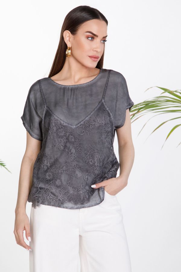 Lace top with stone-washed effect