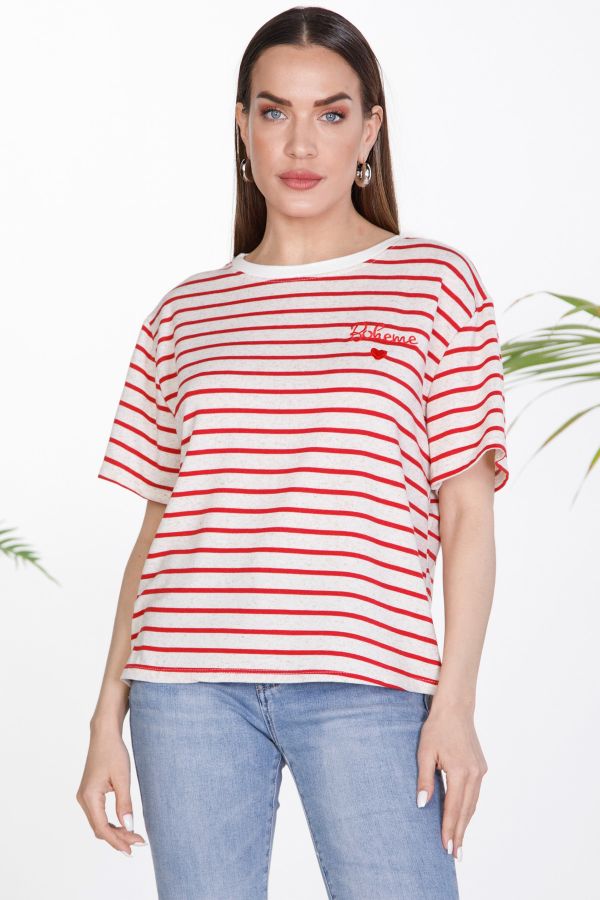 Ριγέ t-shirt με κέντημα