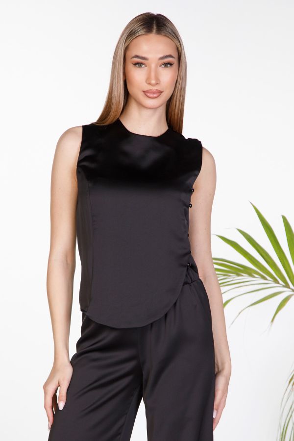 Satin sleeveless top with side buttons