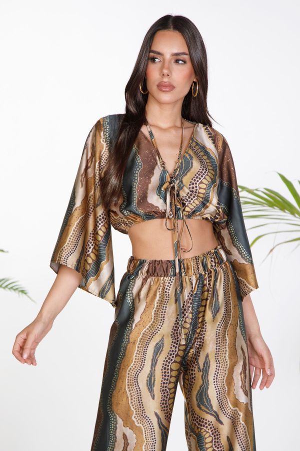 Κροπ τοπ με κορδόνια και wavy prints
