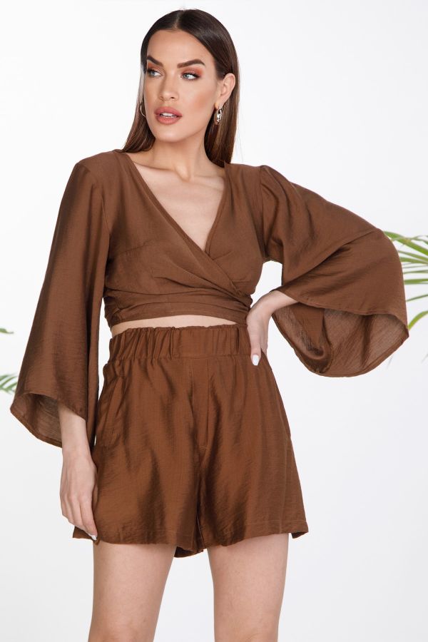 Linen wrap-around crop top with tie