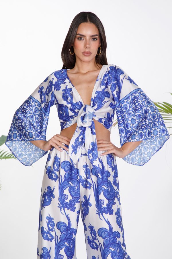 Wrap satin printed top