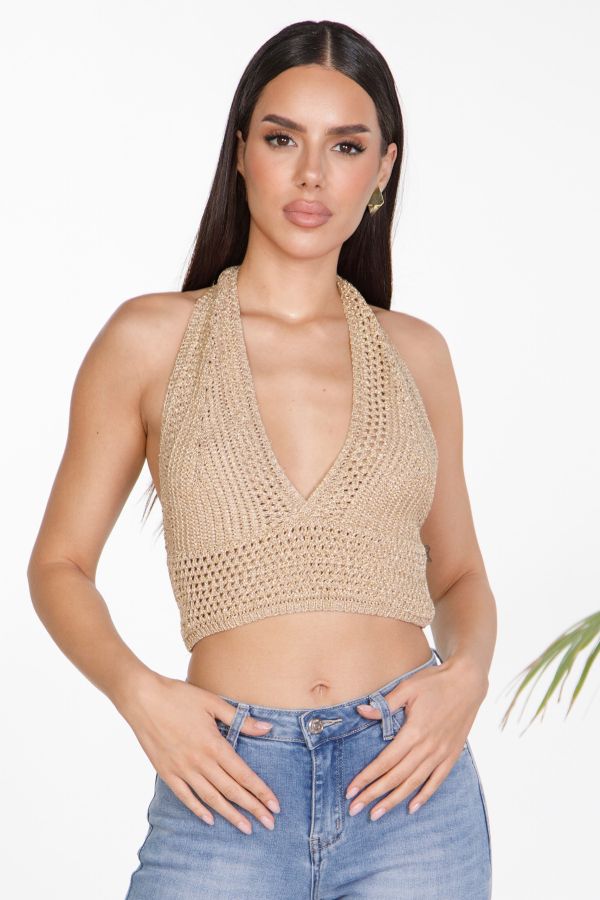 Backless lurex crop top