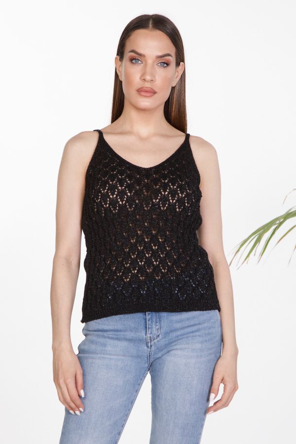 Strap top with V-neck and lurex