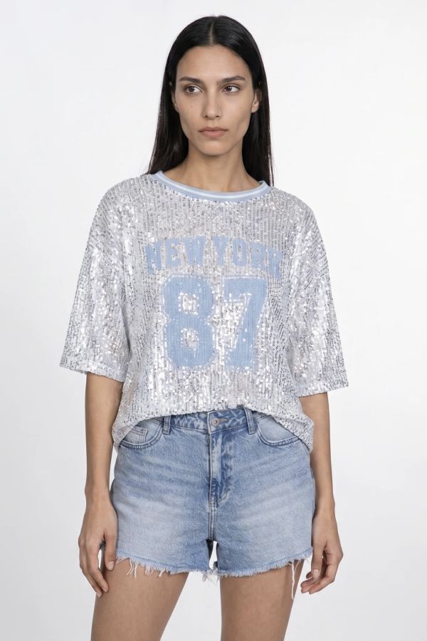Μπλούζα t-shirt με παγιέτες και τύπωμα New York
