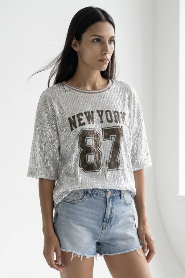 Sequin jersey New York t-shirt