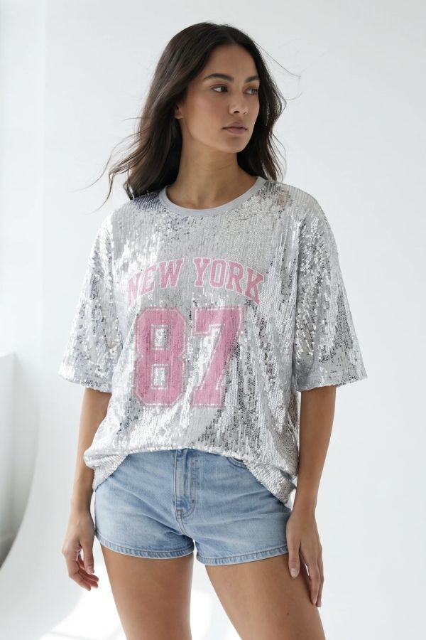 Sequin jersey New York t-shirt