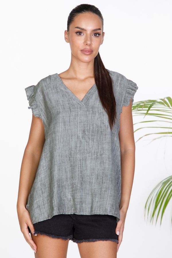 Short sleeve ruffle top with broderie back