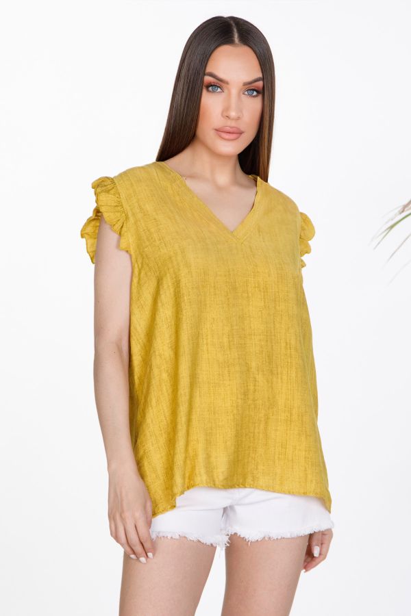 Short sleeve ruffle top with broderie back
