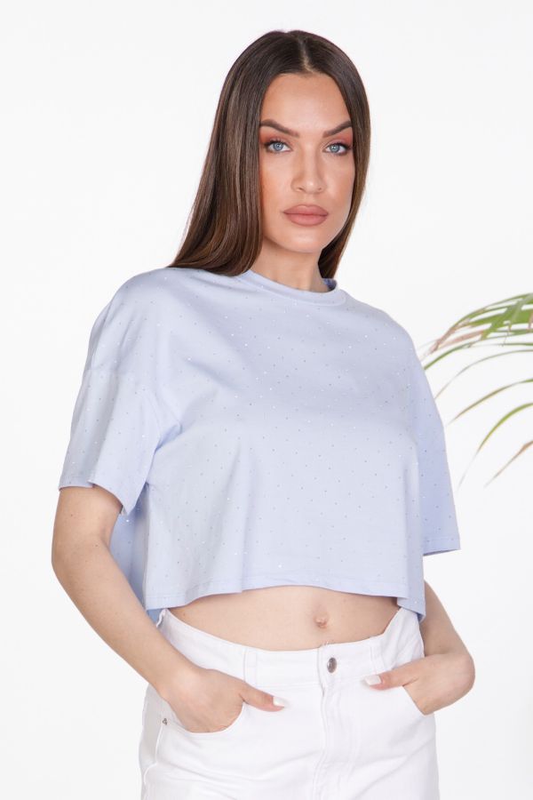 Blouse with rhinestones and shoulder pads
