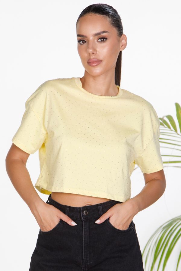 Blouse with rhinestones and shoulder pads