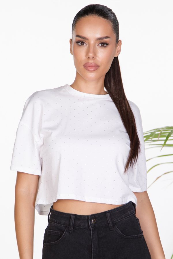 Blouse with rhinestones and shoulder pads