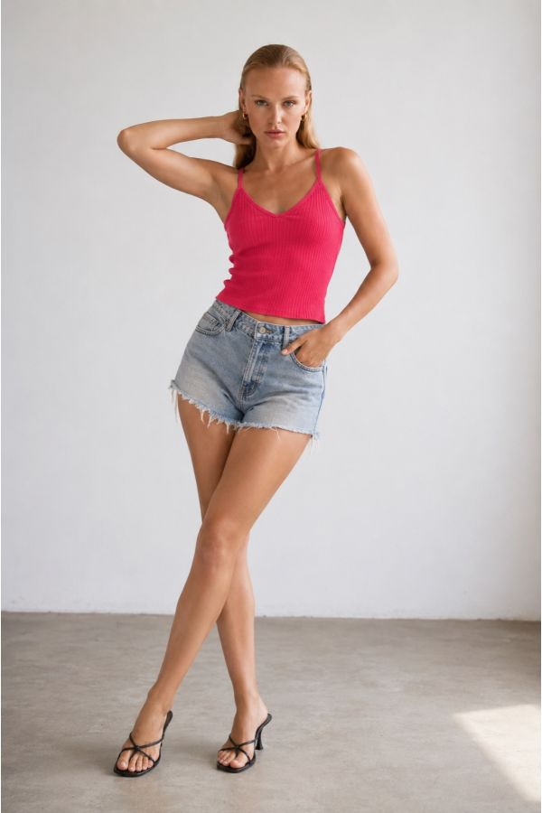 Ribbed V-neck strappy top