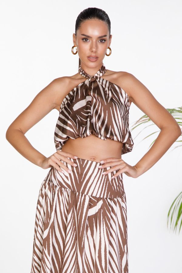 Palm print halter crop top