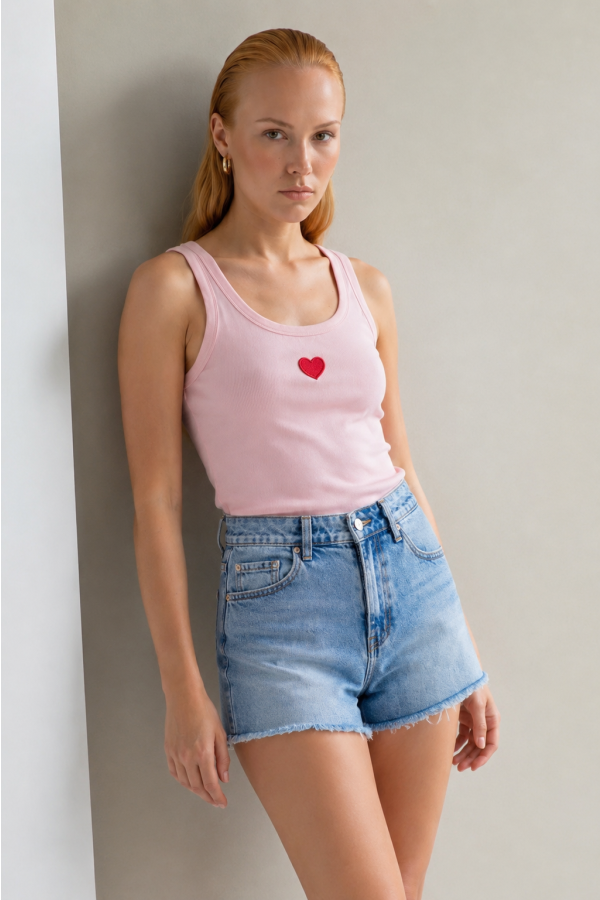 Μπλούζα crop top αμάνικη με καρδιά