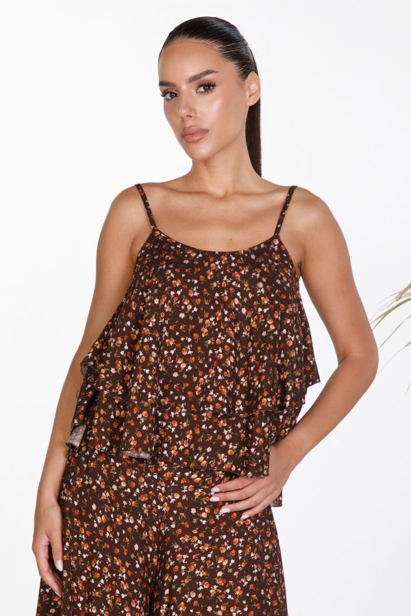Φλοράλ crop top με βολάν