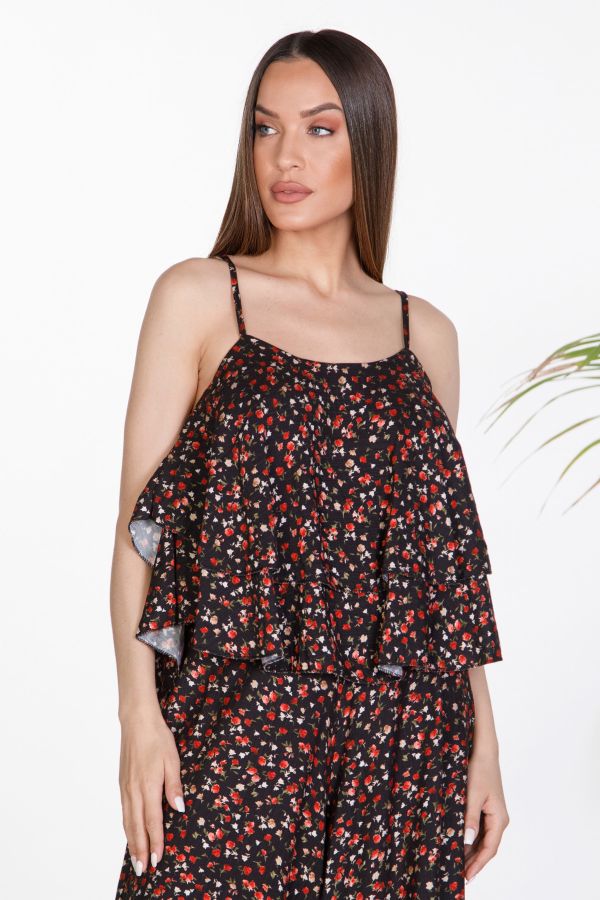 Φλοράλ crop top με βολάν