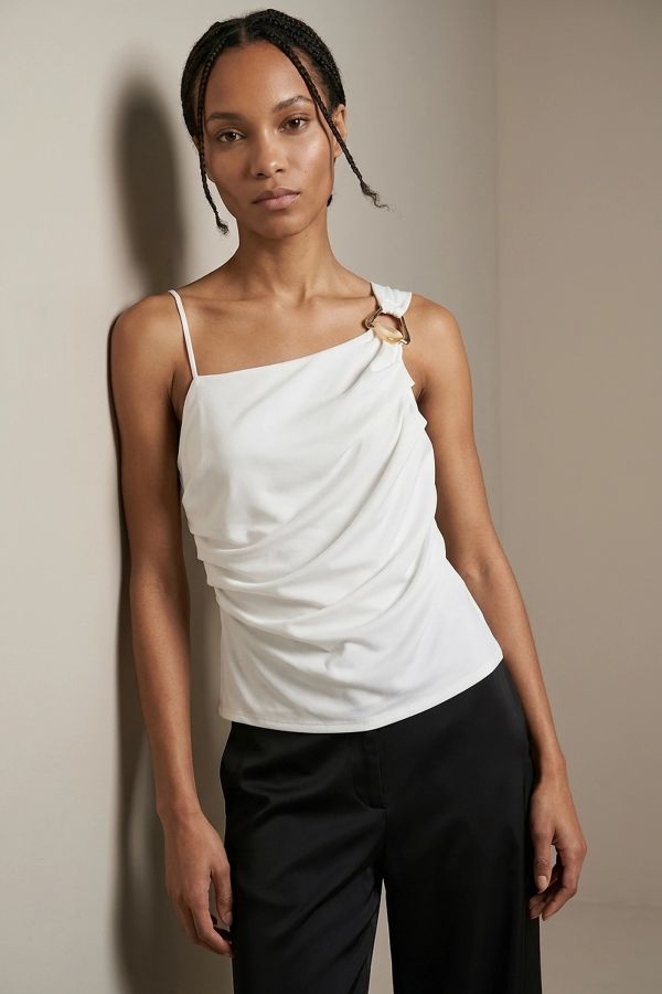 Ruched top with gold rhinestone buckle