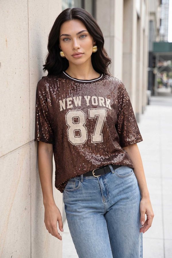 T-shirt μπλούζα με παγιέτες New York