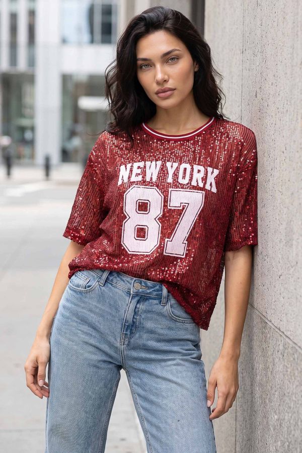 T-shirt μπλούζα με παγιέτες New York