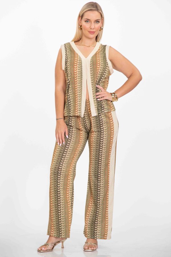 Zigzag lurex blouse, high waist pants co-ord