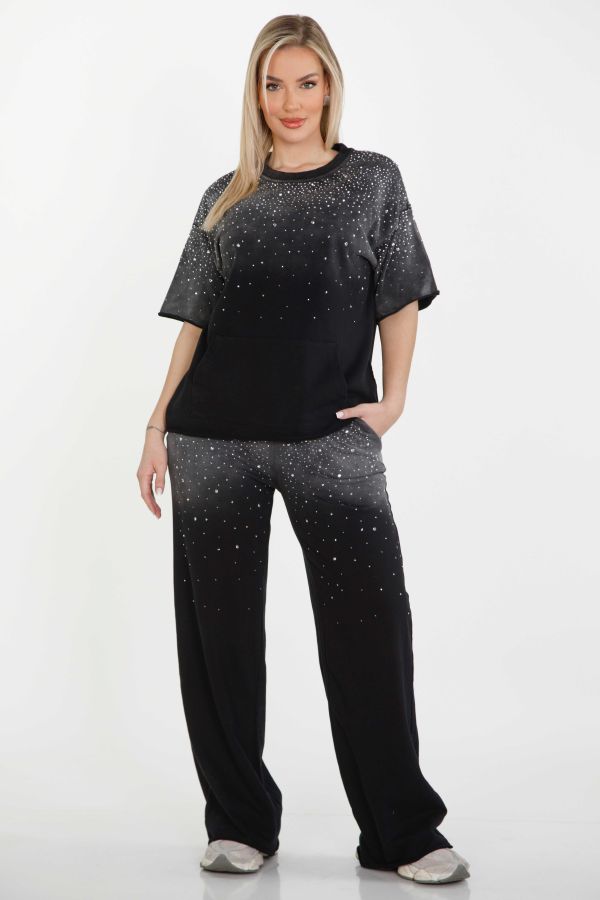 Ombre rhinestone co-ord blouse, high-waisted pants
