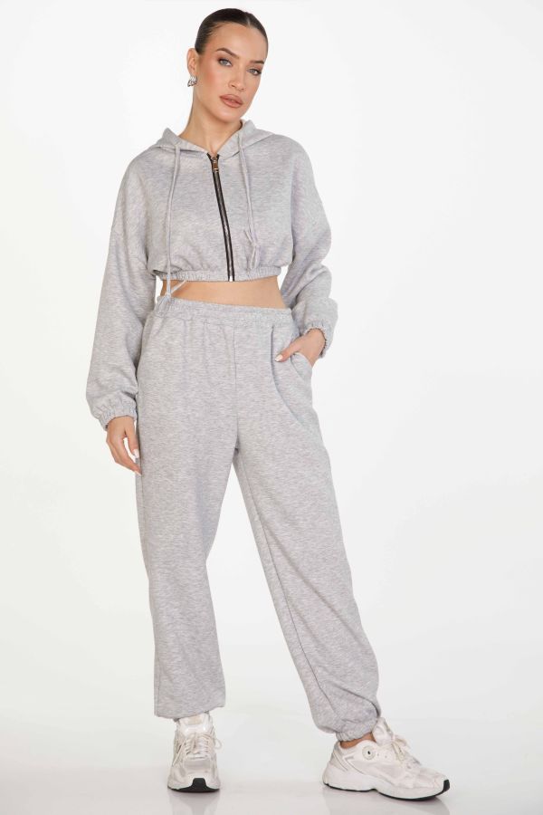Tracksuit set, crop hoodie jacket and pants set
