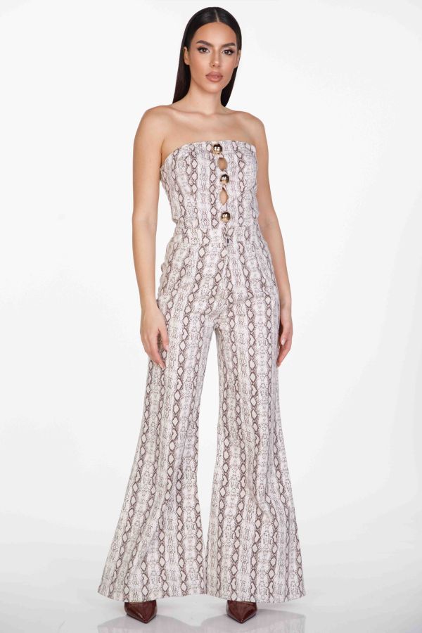 Strapless top and flared snake print trousers set